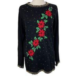 Christmas Holiday Poinsettia Crewneck Tunic Sweater